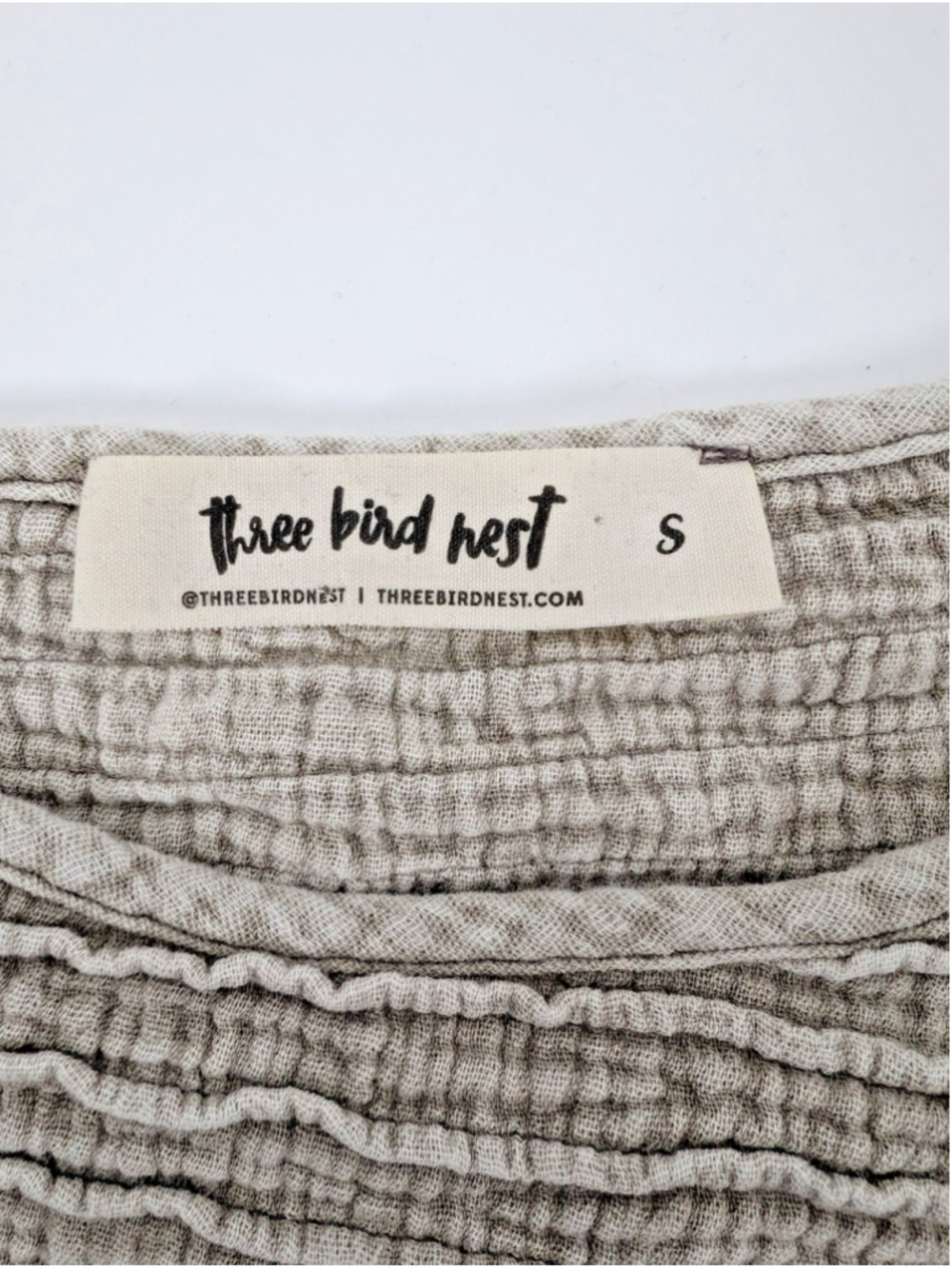 Three Bird Nest Dress Quinn Puff Sleeve Sz S Ash Gray Boho Peasant Lagenlook - Picture 7 of 11